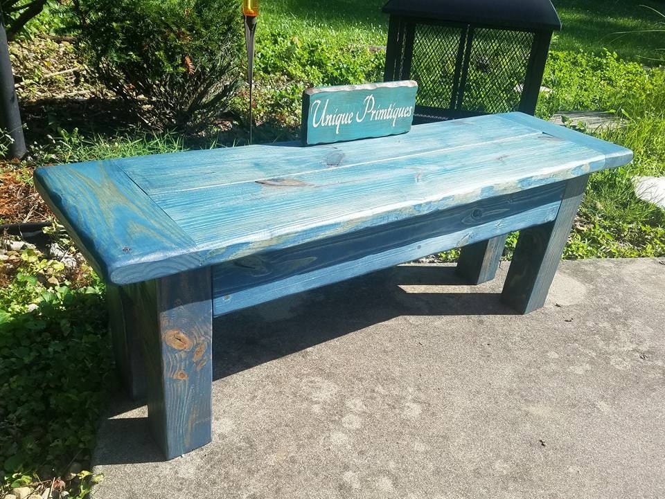 RUSTIC FARMHOUSE BENCHES Farm House Bench Lot of Two Washed Denim Blue ...