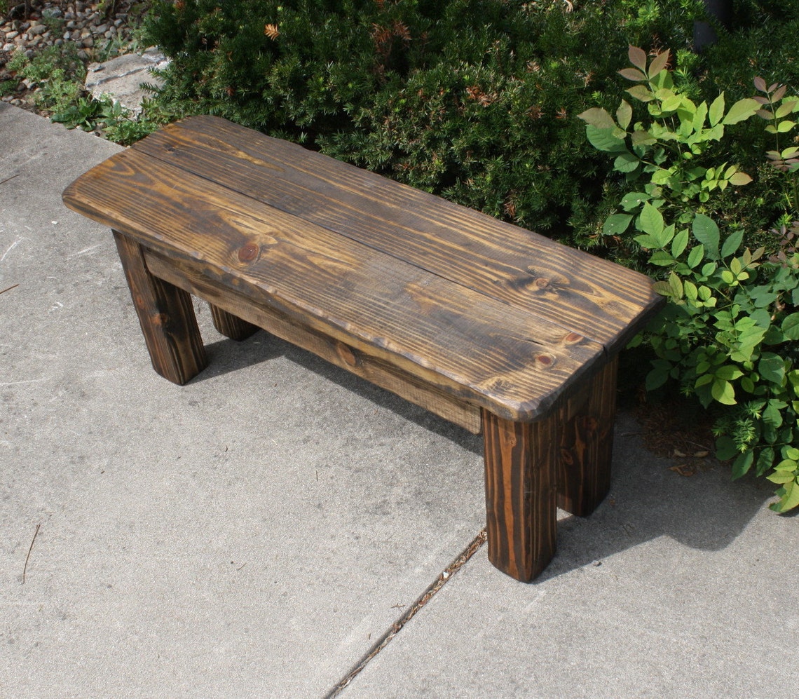 RUSTIC FARMHOUSE BENCH & Two Wood Crates Lot Dark Walnut Custom Sizes ...