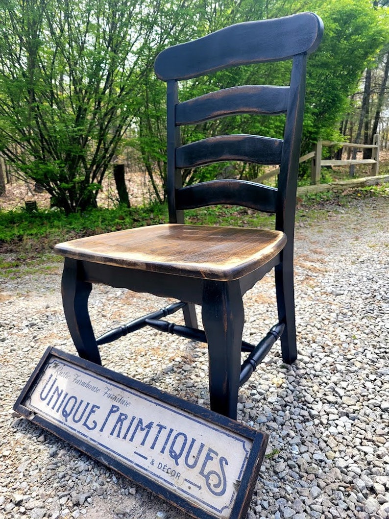 Farmhouse Kitchen Chairs Bench Rustic Ladder Back Malaysian Etsy