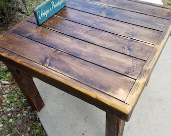 Rustic Square Reclaimed Wood Table Distressed Dark Walnut Stain By Unique Primtiques Kitchen Dining Custom Sizes Colors Benches Available