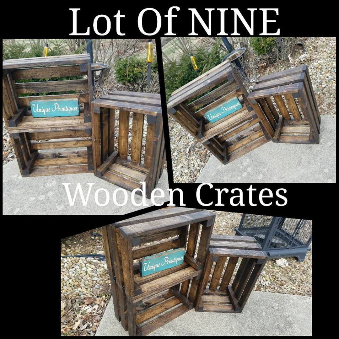FARMHOUSE CRATES X9 Rustic Large WOOD Crate Lot Dark Walnut Wall Shelf ...