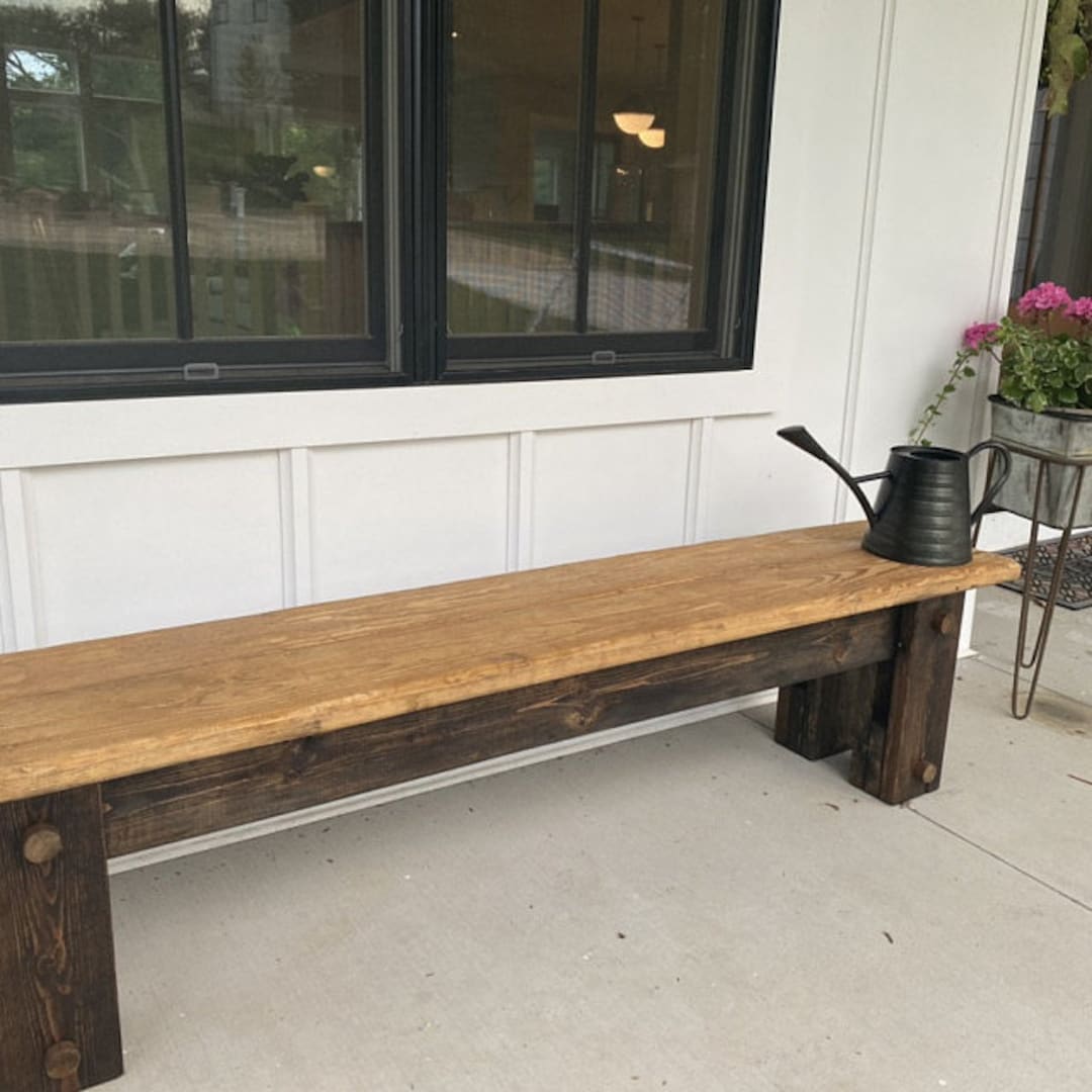 RUSTIC FARMHOUSE BENCH 14.5x75x18h Dark Walnut & Burnt Golden Oak ...