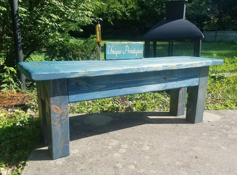 RUSTIC FARMHOUSE BENCHES Farm House Bench Lot of Two Washed Denim Blue ...