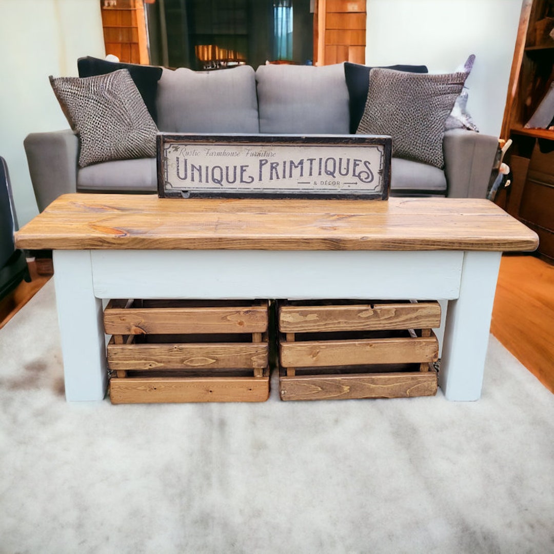 Rustic FARMHOUSE BENCH W/ Two Matching Wooden Crates - Etsy