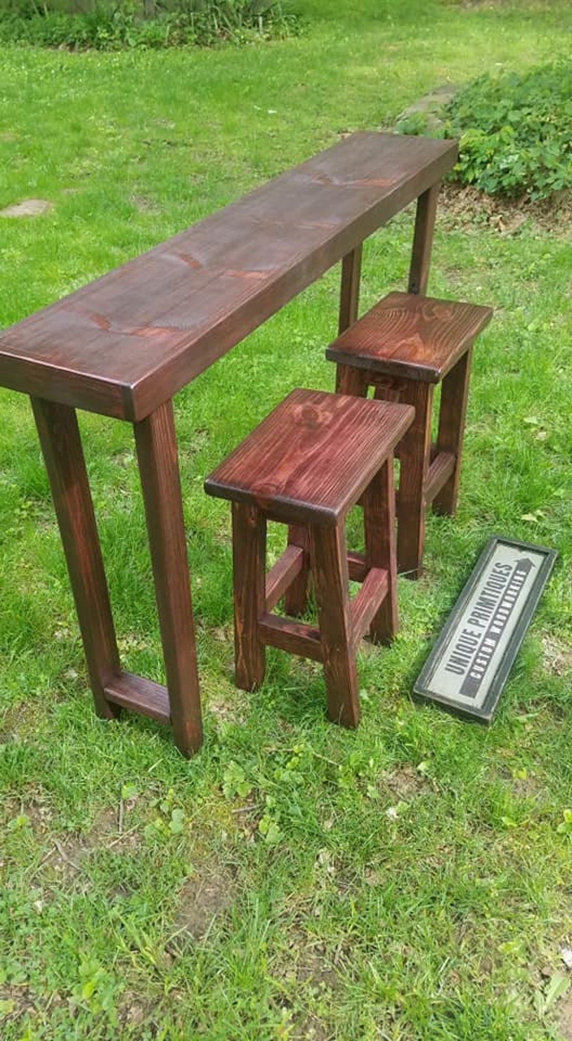 RUSTIC SOFA BAR Table With Two Bar Stools Reclaimed Woods Hand Etsy