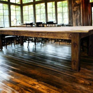 MASSIVE Rustic FARM TABLE  Farmhouse Primitive Country Cabin Distressed Large Kitchen Indoor Outdoor Table Custom Sizes Colors 6" Solid Legs