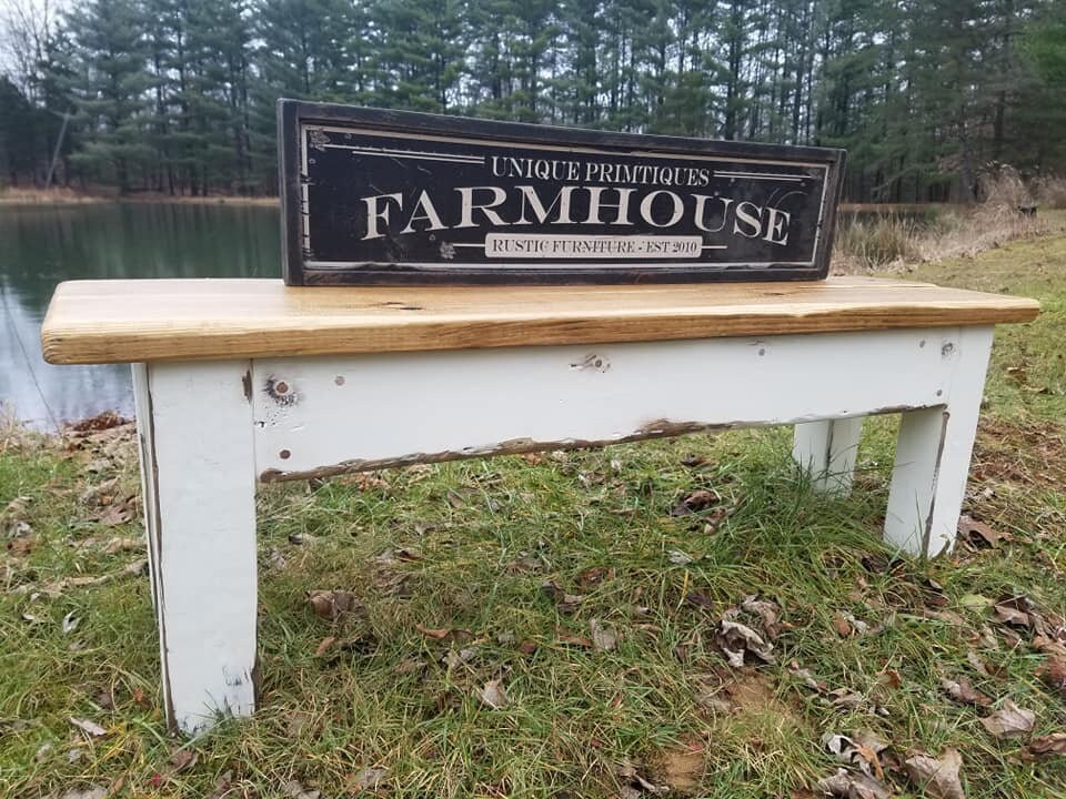 Rustic FARMHOUSE BENCH W/ Two Matching Wooden Crates - Etsy