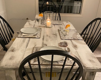 French Country Rustic Farmhouse TABLE Reclaimed Weathered White Salvaged Chunky Turned Legs Shabby Chic Farm House Kitchen Dining Table