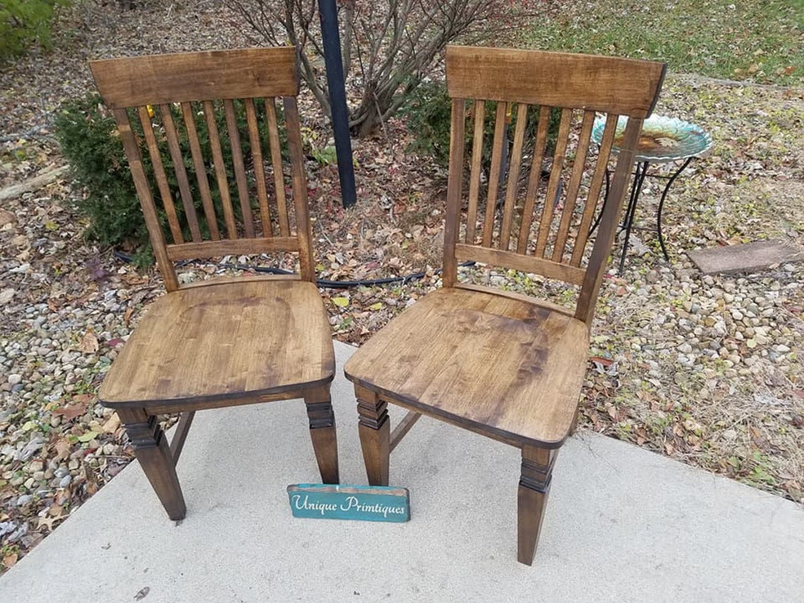 TWO Rustic Wood Malaysian Oak CHAIRS Custom Colors by Etsy