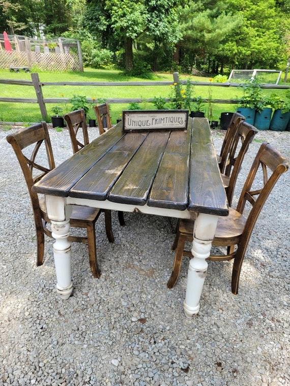 French Country Rustic Farmhouse TABLE Reclaimed Weathered White