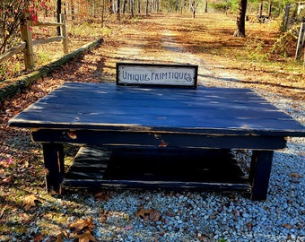 RUSTIC FARMHOUSE COFFEE Table Ext Large Square Shelf Farm House Living Distressed Kettle Black Reclaimed Wood Custom Sizes Colors