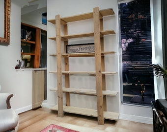 RUSTIC LADDER BOOKCASE Book Shelf Open Back Tall Reclaimed Wood Display Ladder End Six Shelf Shelving 12x48x72h Custom Sizes Colors Unique