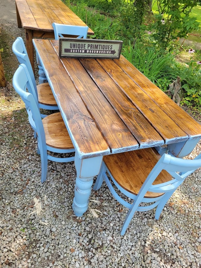 Rustic French Country FARMHOUSE TABLE 6-piece SET Wood Farm House