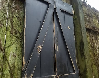Rustic Wood SHUTTERS 1-Pair Farmhouse Barn Door Z Kettle Black Distressed 12x36"H Cabin Country Farm House Wall Decor Custom Sizes Colors