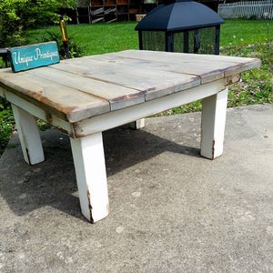 RUSTIC COFFEE TABLE Reclaimed Wood Unique Primtiques Restoration Farmhouse Style Farm House Accent Piece Custom Sizes Colors Cabin Decor