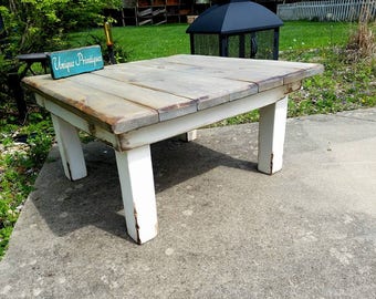 Rustic Reclaimed Wood COFFEE Table Unique Restoration Accent Piece 38x38x20h Custom Sizes Colors Weathered Gray Country White Distressed