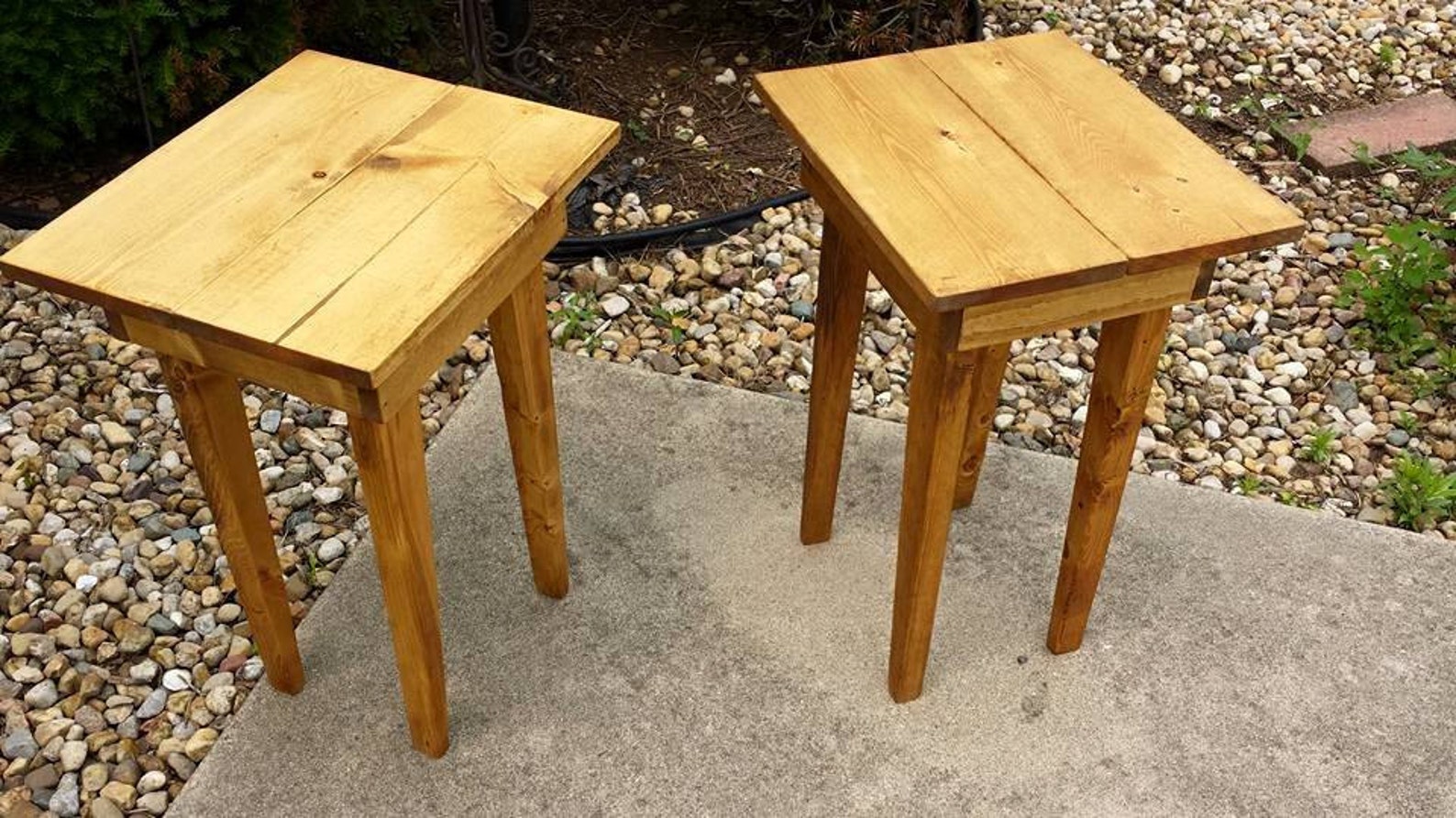 ACCENT TABLES Pair of TWO Wood Gunstock Stained End Corner Entry Table ...