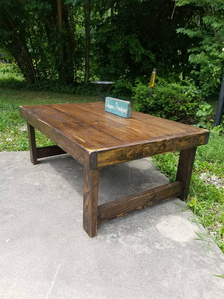 RUSTIC COFFEE TABLE Set End Tables Reclaimed Wood Dark Walnut Farmhouse ...