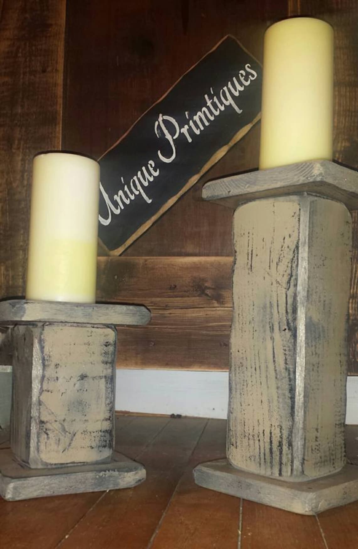 Grungy Pedestal Pillar Candle Holder Primitive Distressed Etsy