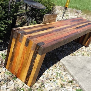 Reclaimed PALLET WOOD Rustic Bench By Unique Primtiques Salvaged Pine Walnut Oak Chestnut Stained Sealed Distressed Custom Sizes Colors