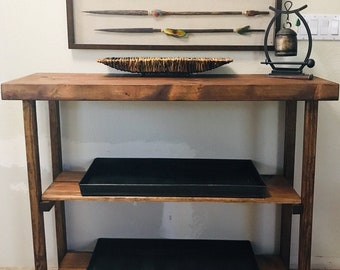 RUSTIC SOFA TABLE Entryway Entry Hall Console Accent Table Reclaimed Wood Bookcase 14x50x39"h Custom Sizes Colors Unique