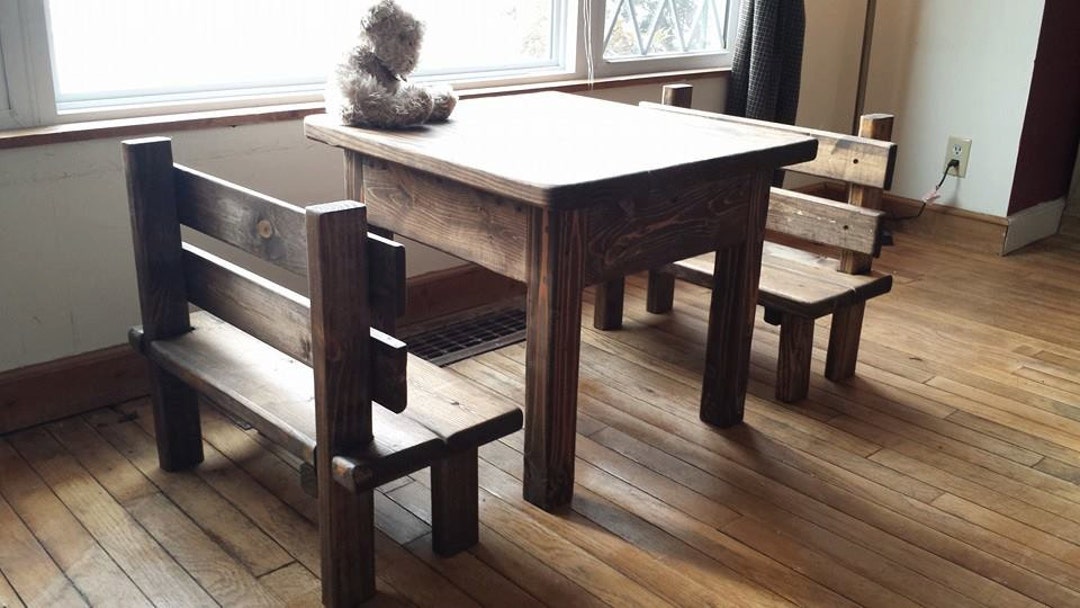 Rustic Kids Table CHILDRENS Rustic Primitive Table Bench SET Kitchen Farm House Reclaimed ...