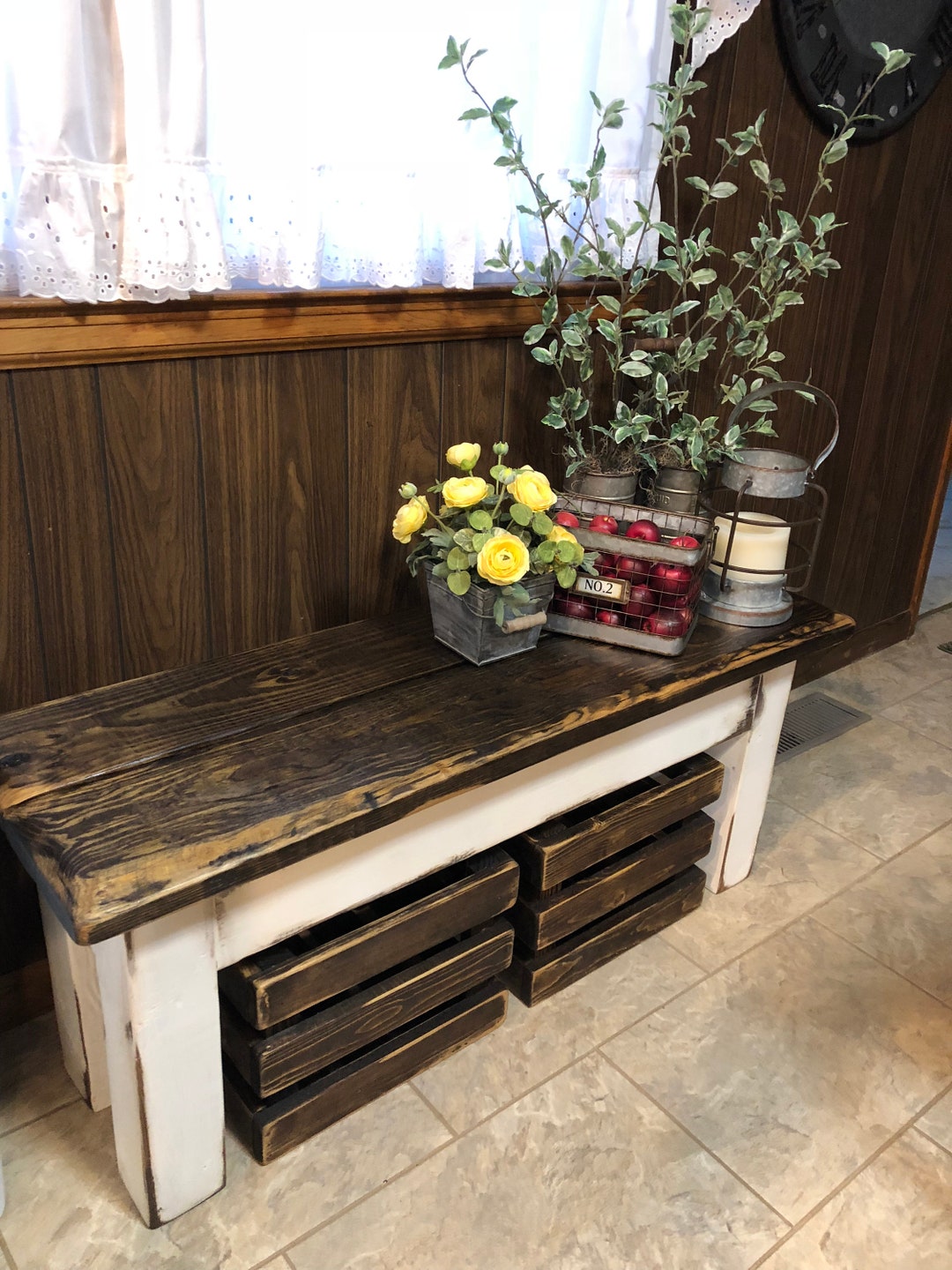 Rustic FARMHOUSE BENCH Crates
