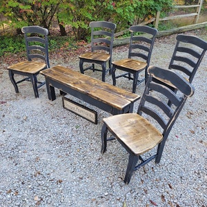 Farmhouse Kitchen Chairs Bench Rustic Ladder Back Malaysian Oak Solid Wood Dining Room Seat Seating Custom Colors Welcome See Options