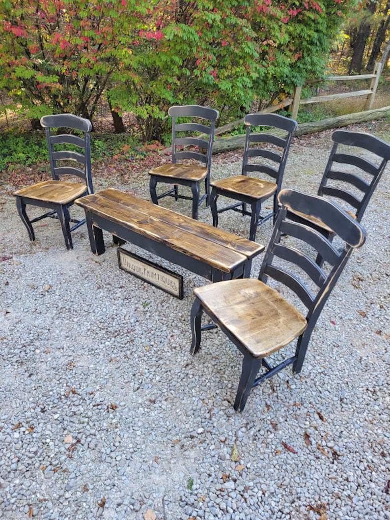 Farmhouse Kitchen Chairs Bench Rustic Ladder Back Malaysian Etsy