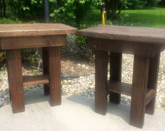 Rustic FARMHOUSE END TABLES Set Of Two Dark Walnut Nightstand Hall Bathroom Accent Reclaimed Wood W/ Shelf 16x24x25h Custom Sizes Colors