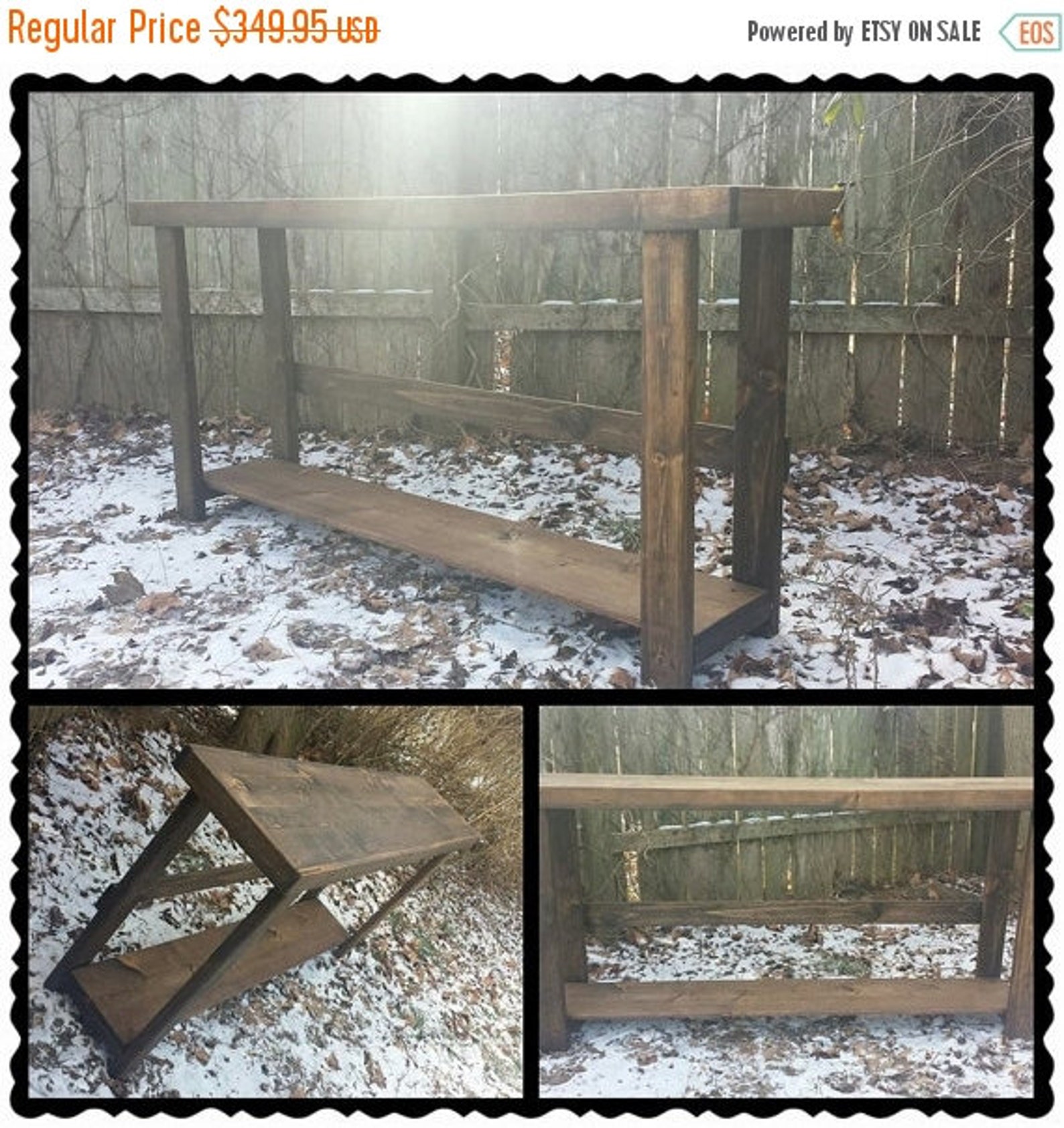 RUSTIC CONSOLE TABLE Sofa Entryway Accent Entry Large Dark Walnut ...