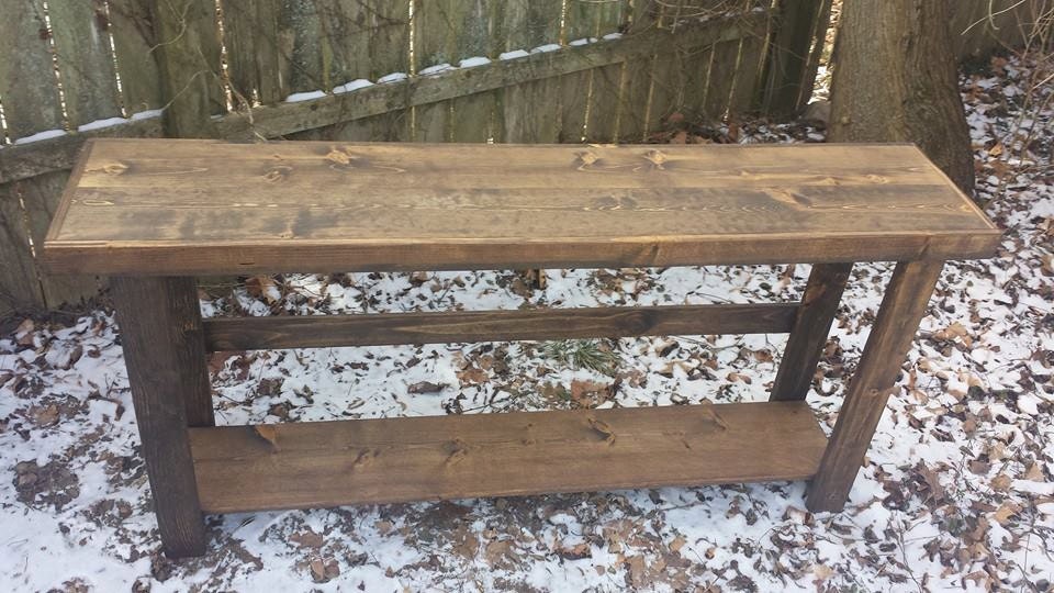 RUSTIC CONSOLE TABLE Sofa Entryway Accent Entry Large Dark Walnut ...
