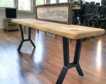 Industrial Bench Mid Century Modern Metal Legs Farmhouse Wood
