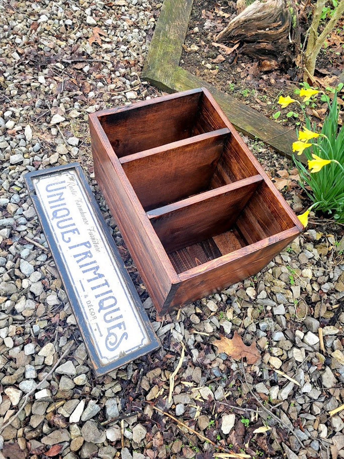 Rustic FARMHOUSE BOX CRATE W Dividers Bathroom Kitchen Wine Living Room ...