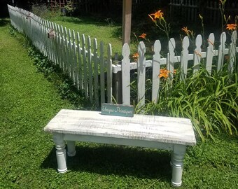 French Country Chic Rustic WOOD BENCH W/ Turned Legs Reclaimed Salvaged Woods Custom Sizes Colors Distressing Indoor Outdoor Kitchen Dining