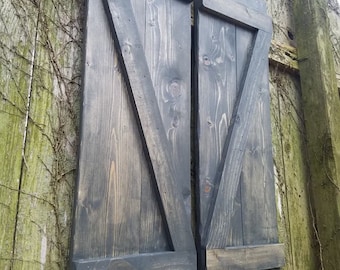 RUSTIC WOOD SHUTTERS Farmhouse Barn Door Z Carbon Gray Primitive 12x36"h Cabin Country Farm House Decor Wall Hanging Custom Sizes Colors
