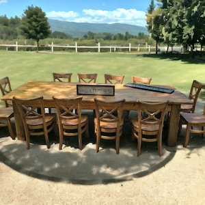 Rustic FARM TABLE 10 ft or 12 Foot Set W/You Pick Chairs Farm House Country Cabin Distressed Large Kitchen Dining Table Custom Sizes Colors