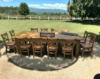 Rustic FARM TABLE 10 ft or 12 Foot Set W/You Pick Chairs Farm House Country Cabin Distressed Large Kitchen Dining Table Custom Sizes Colors