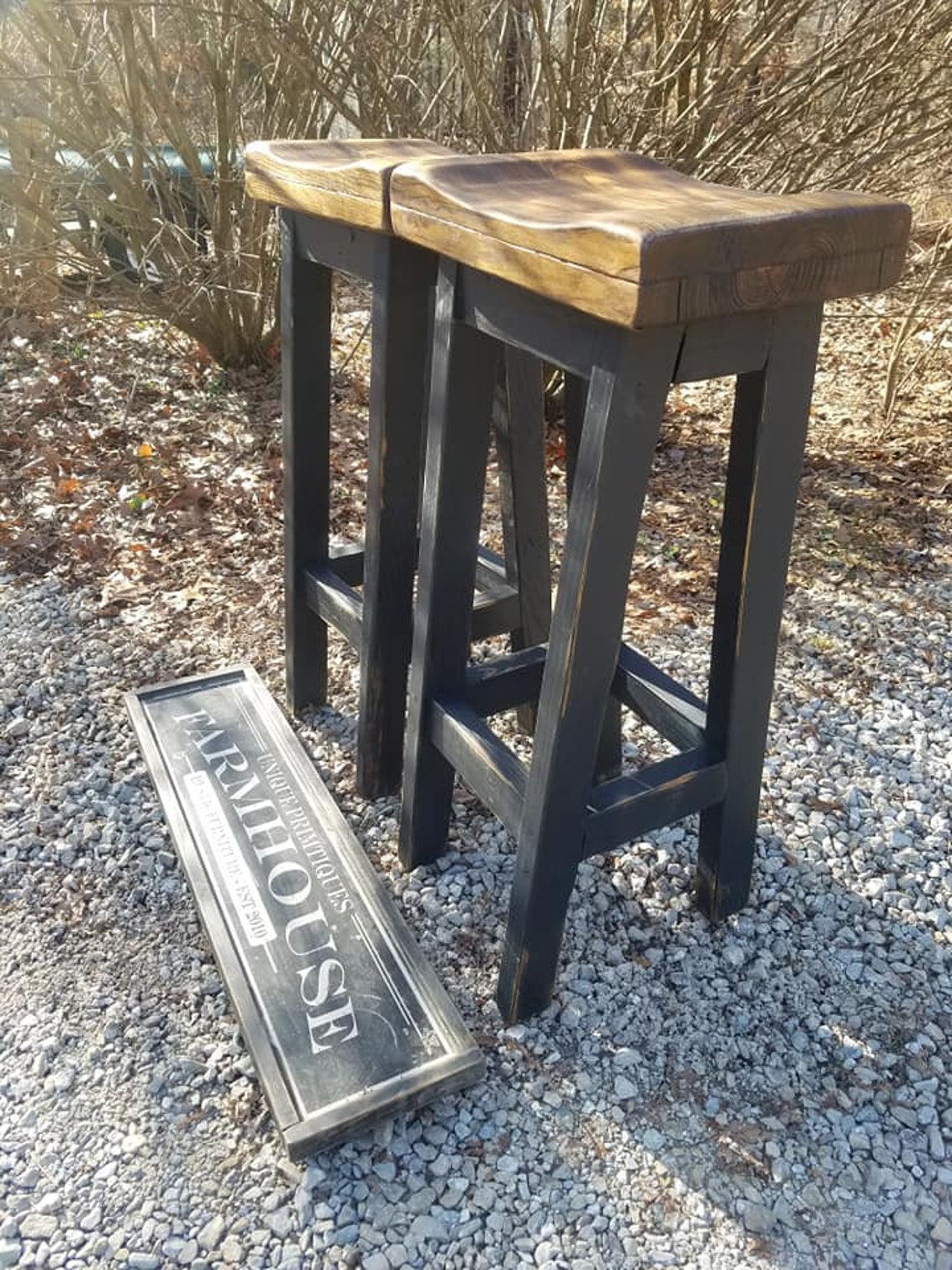 FARMHOUSE BAR STOOLS Lot of Two Rustic Farm House Kitchen Tall Etsy