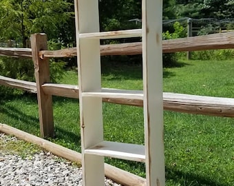 RUSTIC FARMHOUSE LADDER Bookcase Farm House Shelving Reclaimed Wood Stands Alone Storage Bookshelf Custom Sizes Colors Jewelry Shelf Unique