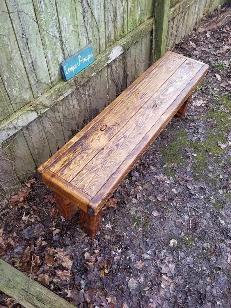 RUSTIC WOOD BENCH Honey Pine Stain Reclaimed Wooden Framed Etsy UK