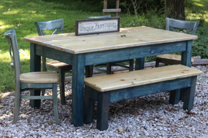 Rustic FARMHOUSE TABLE 6-piece SET Wood Farm House Kitchen - Etsy