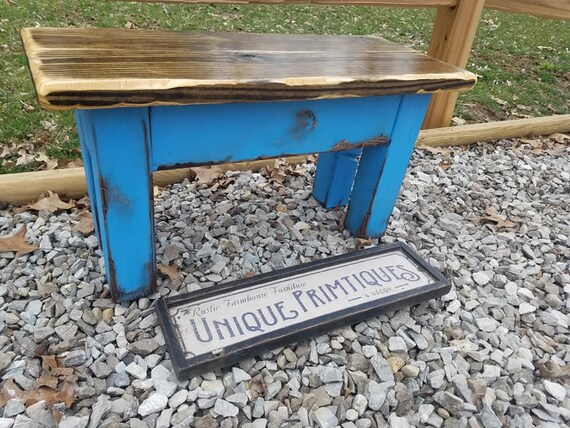 Blue Farmhouse Bench SYNGAR Storage Ottoman Bench, Entryway Bench With