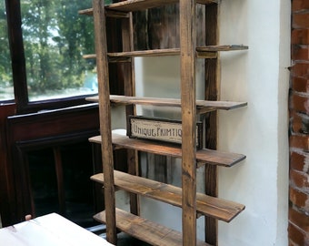 RUSTIC LADDER BOOKCASE Book Shelf Open Back Tall Reclaimed Wood Display Ladder End Six Shelf Shelving 12x48x72h Custom Sizes Colors Unique