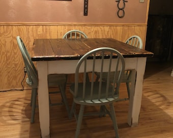 SQUARE FARMHOUSE TABLE Small Kitchen Dining Farm House Reclaimed Wood Dark Walnut Country White Kitchen Custom Sizes Colors Unique