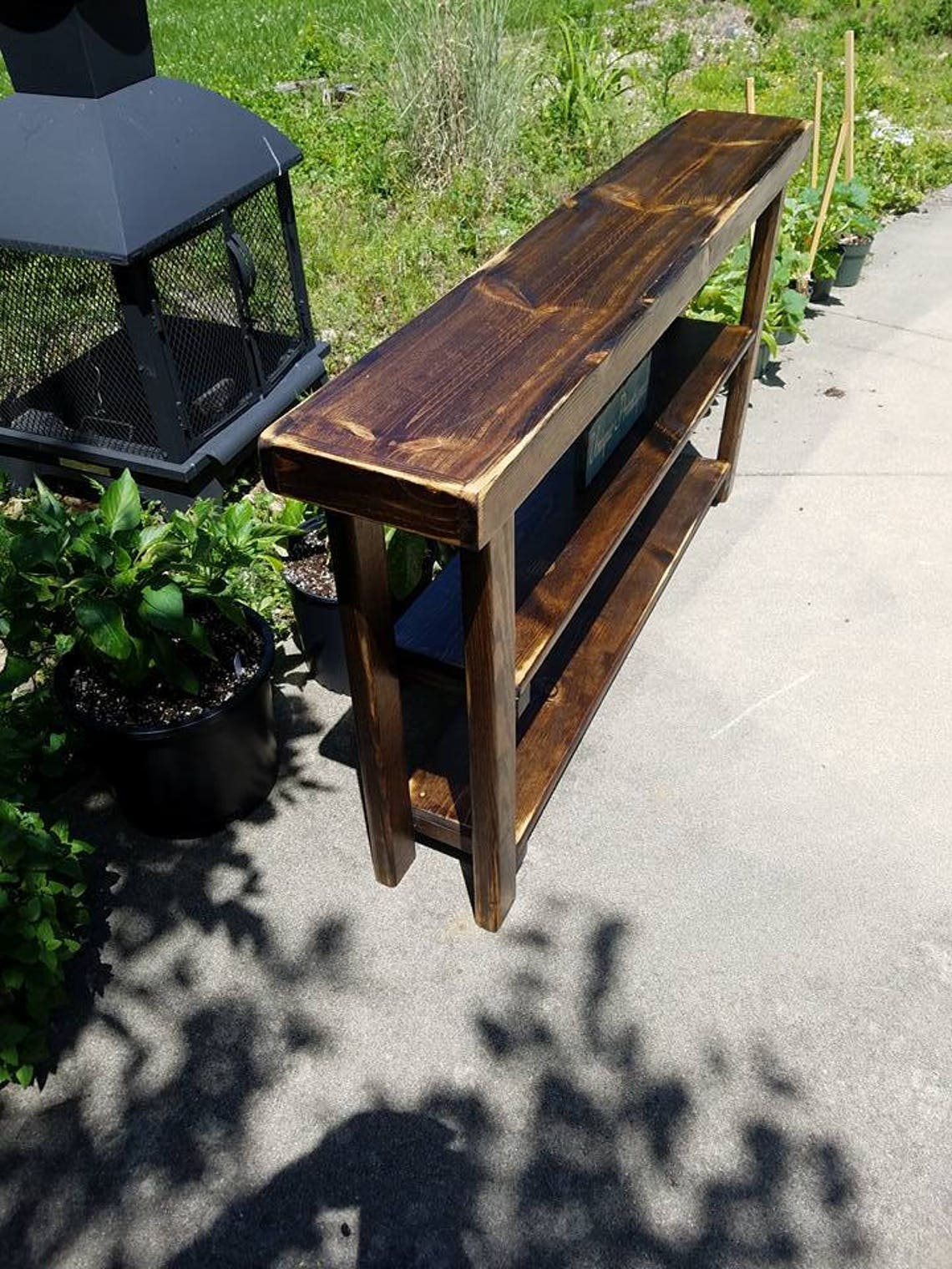View of Rustic CONSOLE SOFA TABLE Long Narrow Dark Walnut Reclaimed | Etsy