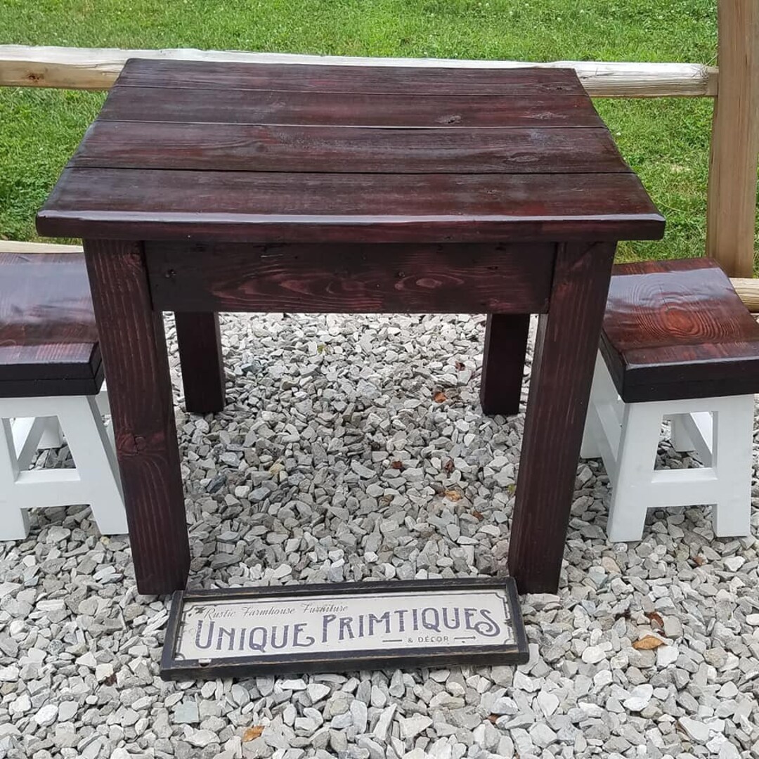 Rustic Farmhouse Kitchen Table & TWO Bar Stools Tiny House Home Living ...
