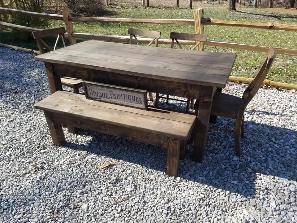 Rustic FARMHOUSE TABLE 6-piece SET Wood Farm House Kitchen Dining ...