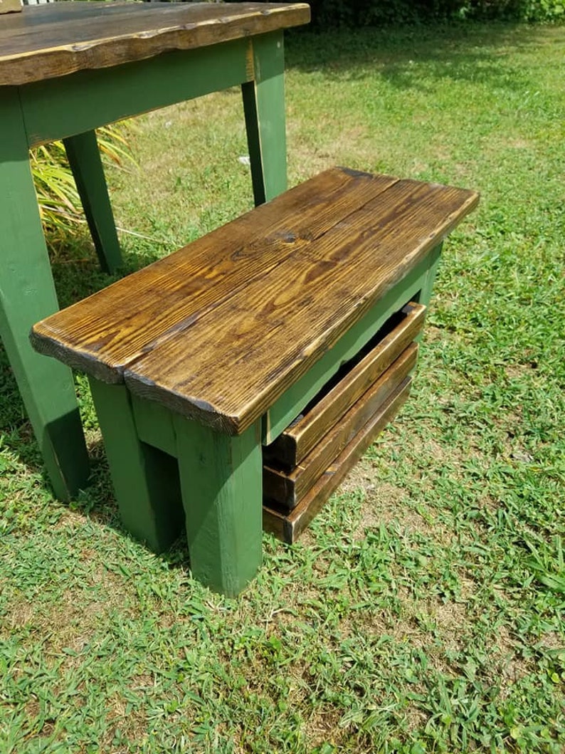 RUSTIC FARMHOUSE TABLE & Two Benches 3-Piece Set Bench Distressed Reclaimed Wood Kitchen Island Small Dining Custom Sizes Colors Unique image 5