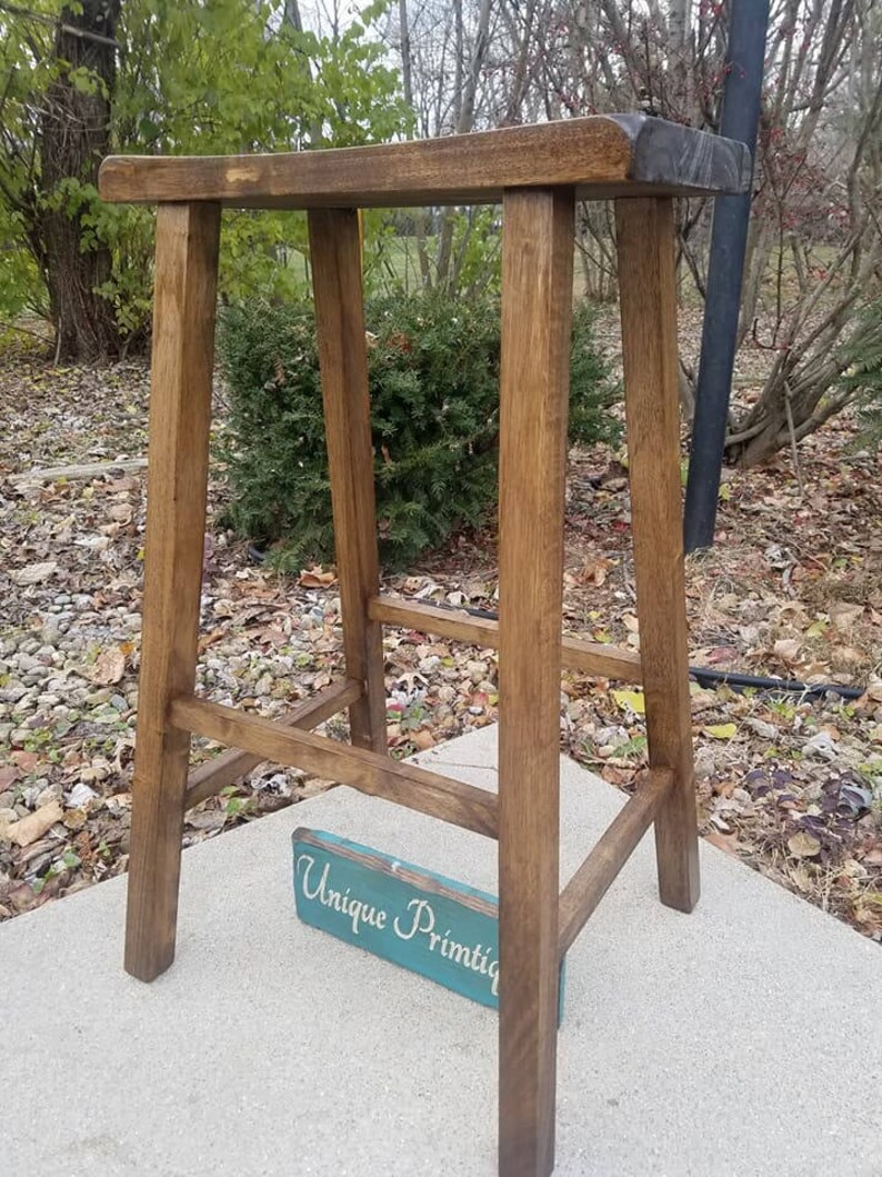FOUR Rustic Wood BAR STOOLS 30 High Malaysian Solid Oak Etsy